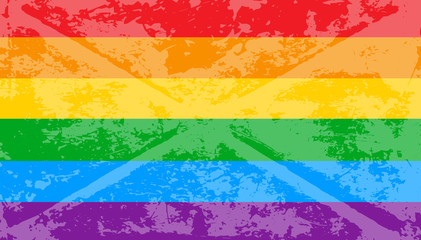 Striped rainbow texture gay pride flag equality lgbt community. Vector symbol gay-pride. Symbol grunge-design style design element for flyers or banners. Distress overlay texture. Vector illustration.
