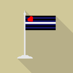 leather fetish pride LGBT flag with flagpole flat icon with long shadow. Vector illustration EPS10.