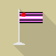 Leather Girl pride flag with flagpole flat icon with long shadow. Vector illustration EPS10 of a rainbow pride flag.