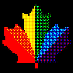Fototapeta na wymiar Dotted pixel Abstract maple leaf colorful shades. Mosaic print. advertising booklets about the sale, covers, posters, invitation card, textile, books, leaflets design. Summer and autumn theme sale