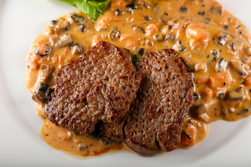 Beef with mushroom sauce