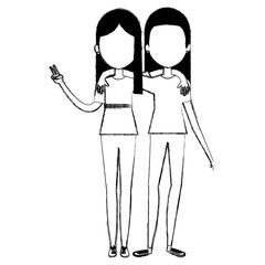 couple of female friends avatars vector illustration design
