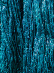 The bundles of colored lotus fiber thread to be dried with sun light at the local lotus cloth weaving factory in Inle lake, Shan State, Myanmar