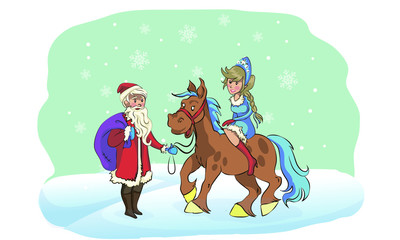 Russian Santa Claus. Grandfather Frost and Snow Maiden on a white background. Funny New Year characters. illustration in cartoon style