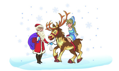 Russian Santa Claus. Grandfather Frost and Snow Maiden on a white background. Funny New Year characters. illustration in cartoon style