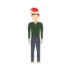 man standing with christmas hat icon over white background vector illustration