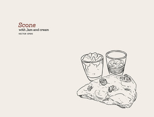 scone with cream and jam vector.