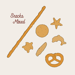 Vector hand drawn snack , pretzel  Illustration. Vintage style sketch