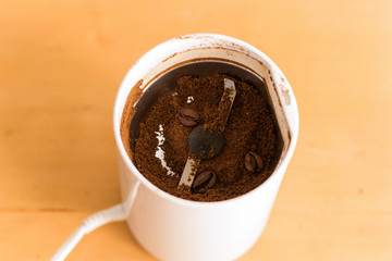 top view of the coffee grinder on the table