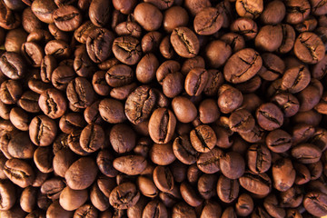 top view of coffee beans, coffee background
