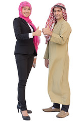 Arabic Business Couple Working In Office isolated background with clipping path.