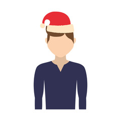 avatar man with christmas hat icon over white background colorful design  vector illustration