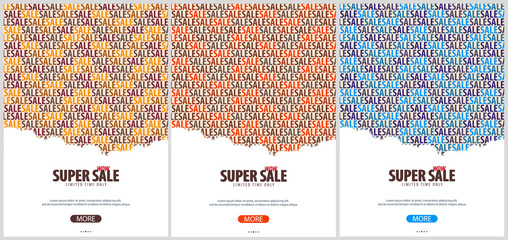 Set of Sale posters or Flyers design. Discount background for the online store, shop, promotional leaflet, poster, banner. Vector illustration.