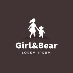 Children's logo, girl with a bear holding hands