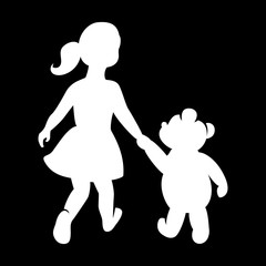 Children's logo, girl with a bear holding hands