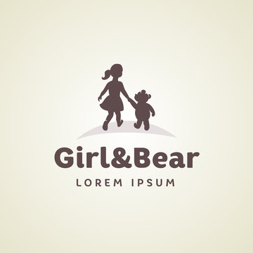 Children's logo, girl with a bear holding hands