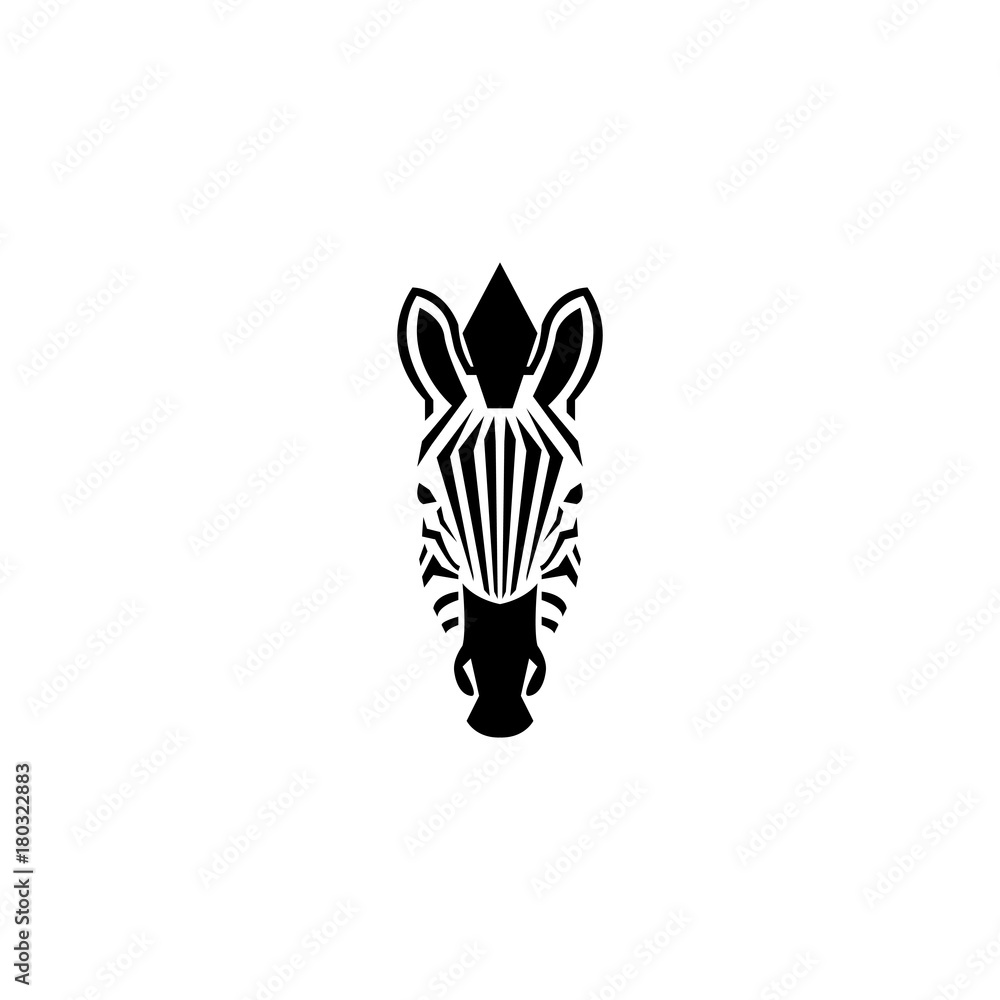 Wall mural zebra head logo negative space style illustration. front view silhouette african zebra portrait stri