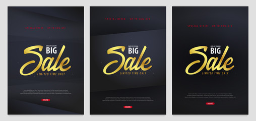 Set of Sale posters or Flyers design. Discount background for the online store, shop, promotional leaflet, poster, banner. Vector illustration.