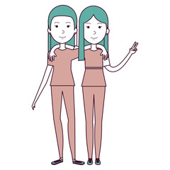 couple of female friends avatars vector illustration design