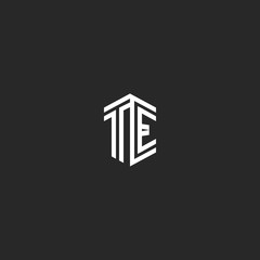 Letters TE logo monogram template two lines outline style. isometric shape hipster initials ET, combination T and E marks for wedding invitation