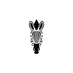 Zebra head logo negative space style illustration. Front view silhouette african zebra portrait striped black and white skin typography design element. © Sergii Syzonenko