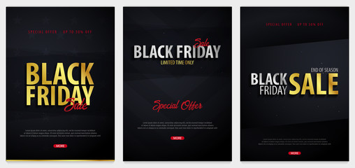 Set of Black Friday Sale posters or Flyers. Discount background for the online store, shop, promotional leaflet, poster, banner. Vector illustration.
