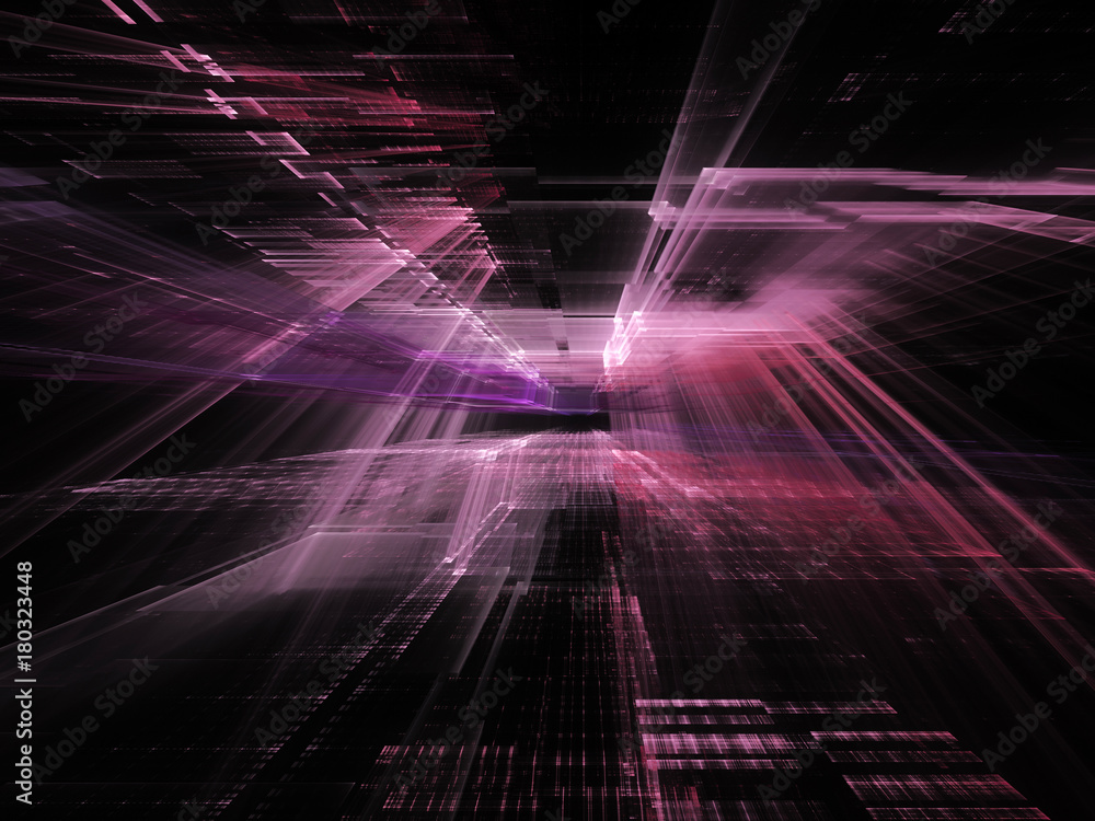 Poster abstract purple background element on black. perspective composition of grids and matrix patterns. d