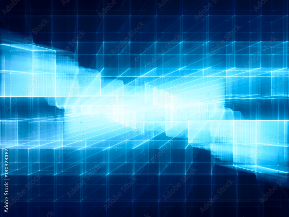 Poster abstract blue toned background element on black. disturbed grid pattern. detailed fractal graphics. 