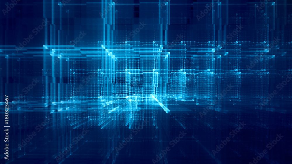 Poster abstract blue toned background element on black. composition of grids and matrix patterns. detailed 