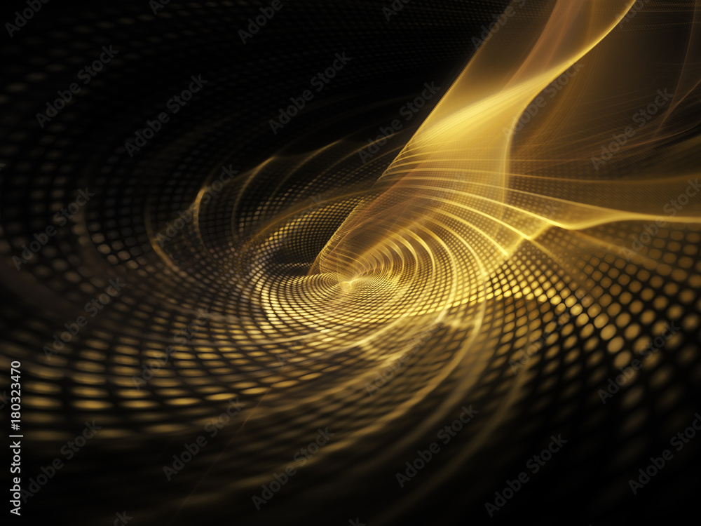 Poster abstract golden background element on black. fractal graphics. three-dimensional composition of glow