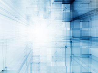 Abstract blue toned background element on white. Frame composition of grids and matrix patterns. Detailed fractal graphics. Information technology concept.