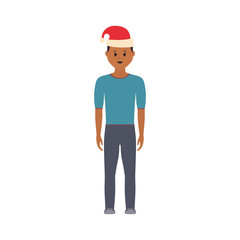 man standing with christmas hat icon over white background vector illustration