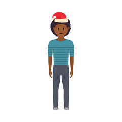 man standing with christmas hat icon over white background vector illustration