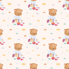 Children's seamless pattern with the image of a cute Teddy bear. Vector background.