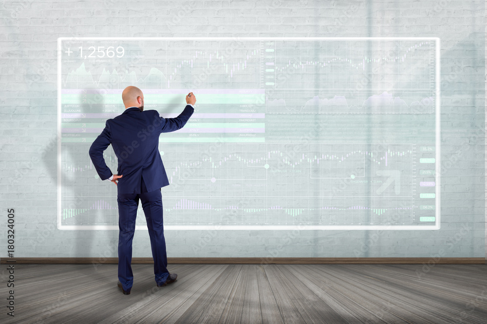 Poster stock exchange trading data information displayed on a futuristic interface