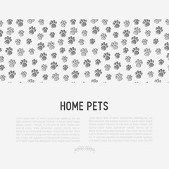 Pet paws concept with place for text. Thin line vector illustration for pet shop, training. shelter.