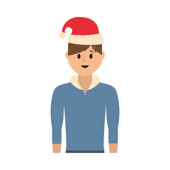 cartoon man with christmas hat icon over white background vector illustration