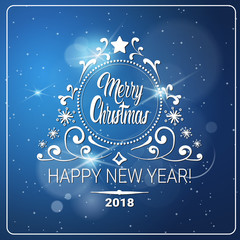 Creative Greeting Card On Blurred Background Merry Christmas And Happy New Year 2018 Concept Vector Illustraion