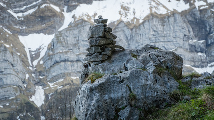Fototapeta na wymiar Concept of balance and harmony. showing route on the Alp mountains