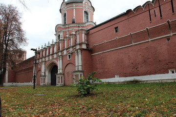 A great Cathedral in honor of Donskoi icon of the mother of God (1684-1698 years)  in Moscow.View of the North Bell tower with the gate Church of the Tikhvin.(founded 1714year)