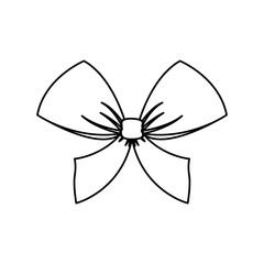 flat line uncolored christmas bow over white background vector illustration