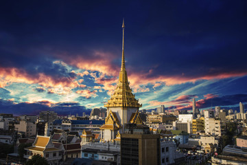 Sunset over temple in Bangkok, Thailand