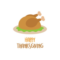 Happy Thanksgiving day vector illustration. Thanksgiving turkey with writing graphic print, isolated on white background. Greeting card.
