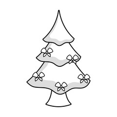 flat line uncolored christmas tree over white background vector illustration