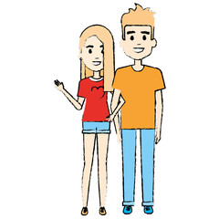 lovers couple avatars characters vector illustration design