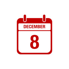 8 december calendar red icon