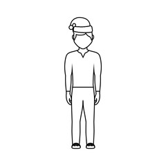 flat line uncolored  man  with santa hat over white background vector illustration