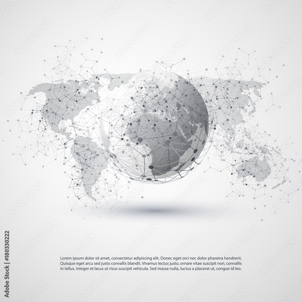 Poster cloud computing and networks concept with world map - global digital network connections, technology