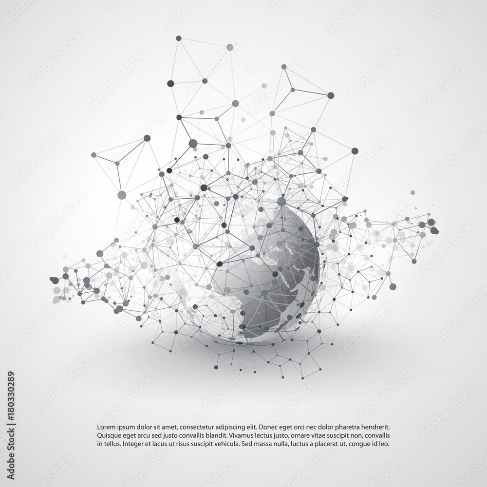 Poster cloud computing and networks concept with earth globe - global digital network connections, technolo