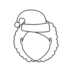 flat line uncolored  woman face with santa hat over white background vector illustration